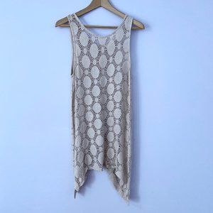 Vintage Slavana Cream Crochet Long Top Size S
